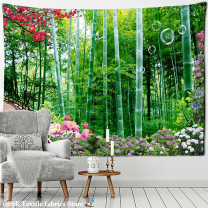 Decorbites™ Bambuswald-Taubenpfad-Gobelin: Hippie-psychedelischer Wandbehang für natürliche Heimdekoration