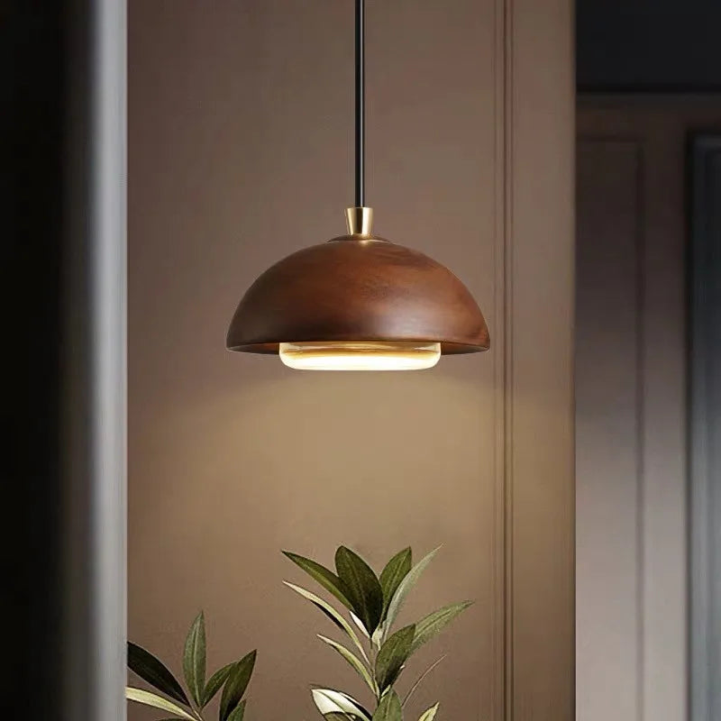 Nordic Wood And Acrylic Pendant Light In Brown
