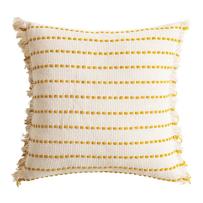 Decorbites™ Geometrisches Tufting-Kissenbezug mit Häkelquasten – Nordisches Gelbes Gestreiftes Kissenbezug