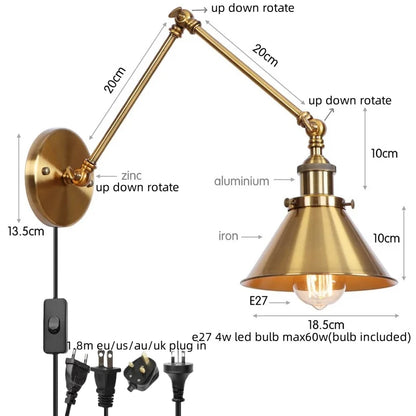 Decorbites™ Eisen LED Wandlampe mit Zugschalter Industrie Vintage Loft Treppenbeleuchtung