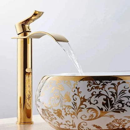 Decorbites™ Gold Wasserfall Badezimmerarmatur Einhebel-Waschtischmischer Armatur Messing Waschbecken Hahn