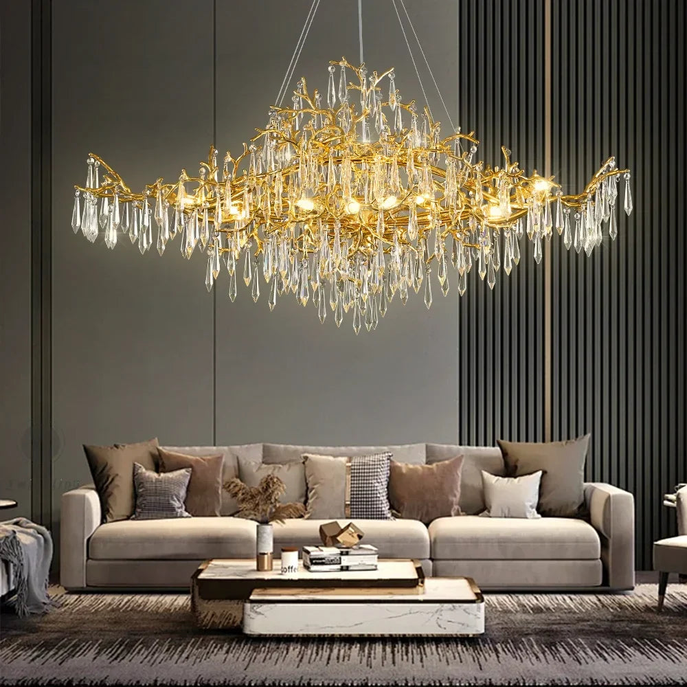 Decorbites™ Goldener Kristall-Kronleuchter – Moderner Luxus-Langlicht für Küche, Esszimmer, Wohnzimmer, Schlafzimmer