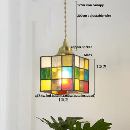 Decorbites™ Bunte Glas-Magisches-Würfel-LED-Hängeleuchte Tiffany-Stil Holz-Hänge-Lampe