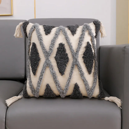 Decorbites™ Geometrisches Tufted Quasten Kissenbezug aus Baumwoll-Leinen Herbst-Kissenbezug