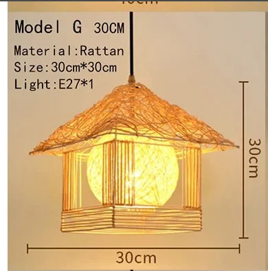 Handwoven Rattan Bamboo Pendant Light in Black