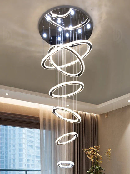 DecorBites™ Crystal Rings Chandelier: Modern Luxury Staircase Lighting Fixture