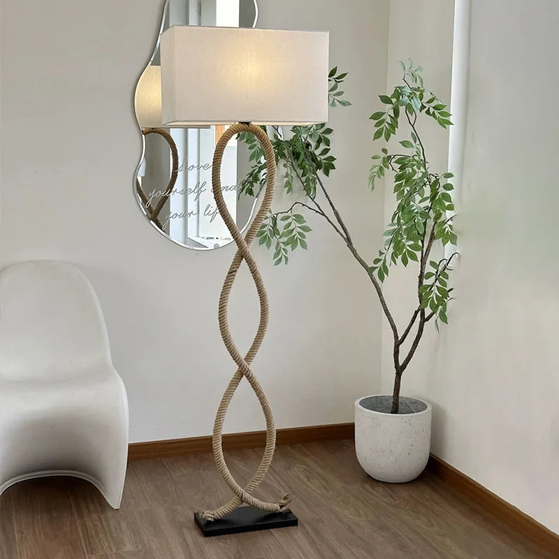 Decorbites™ Hanfseil-Stoffschirm LED Stehlampe im nordischen Retro Wabi-Sabi Stil