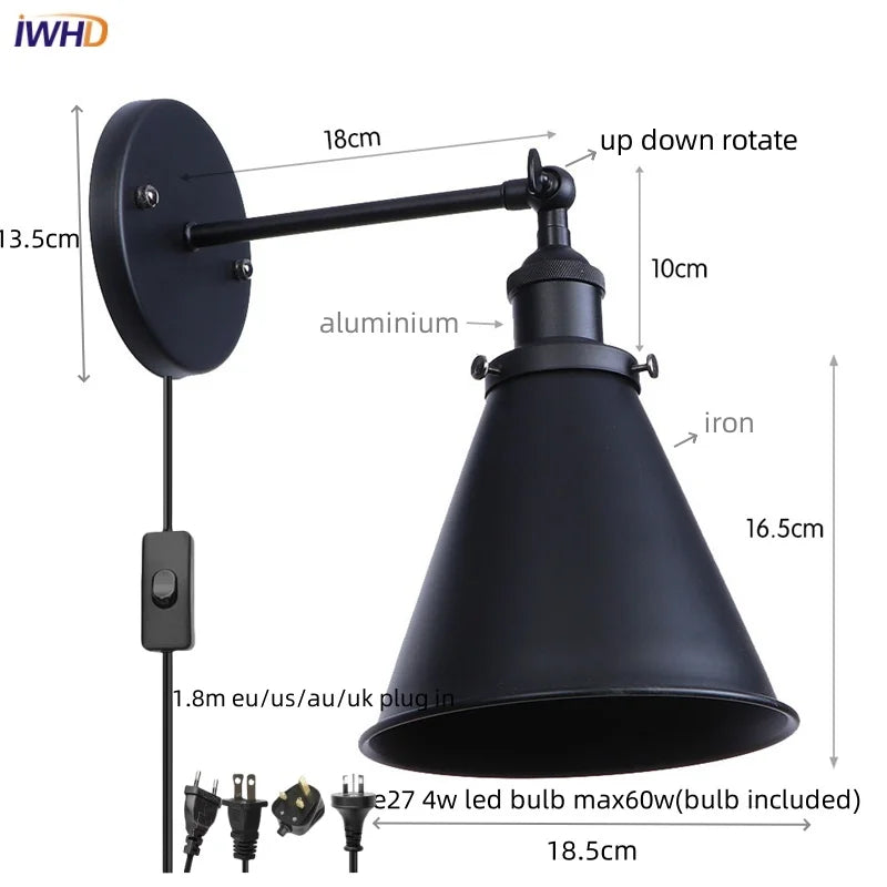 Decorbites™ Eisen LED Wandlampe Vintage-Stil Wandlampe Industrielles Leuchten