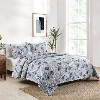 Decorbites™ Graue Patchwork-Blumendruck-Bettüberwurf-Set, ultra weich für alle Jahreszeiten