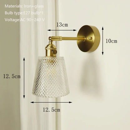 Decorbites™ Messing-Wandarmleuchte mit Glasschirm für Schlafzimmer und Wohnzimmer