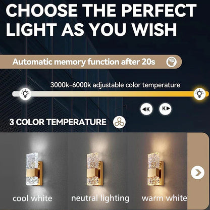 DecorBites™ Crystal LED Wall Light Remote Control Dimmable 3000K 6000K for Bedroom Hallway