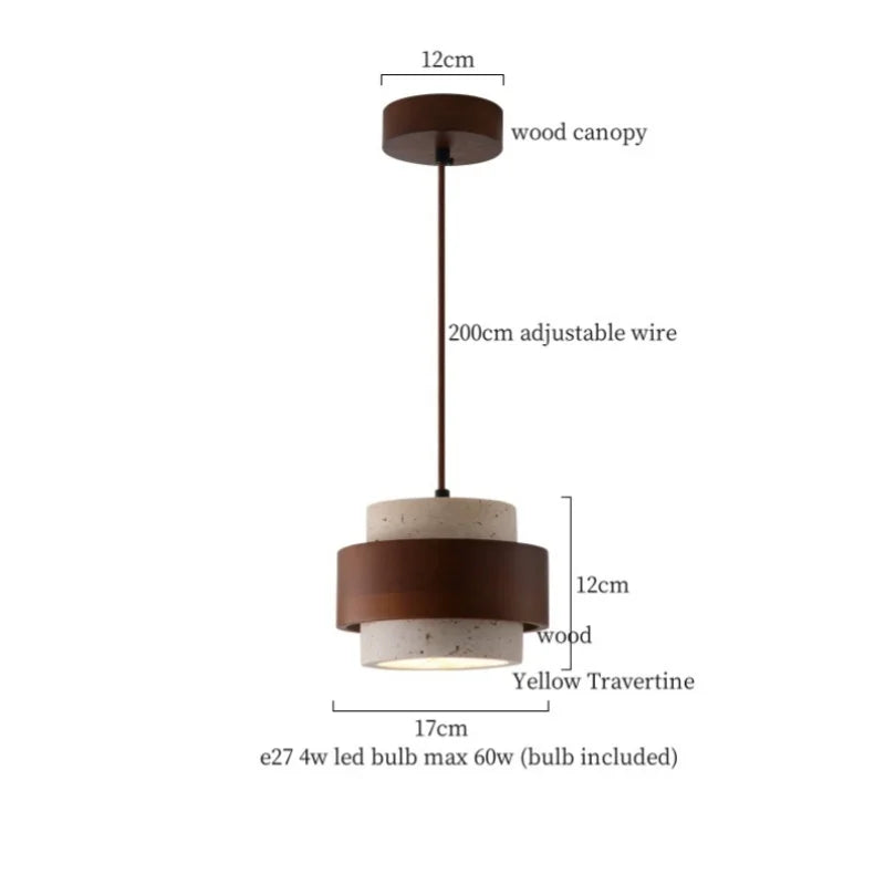 DecorBites™ Japanese LED Hanging Lamp Yellow Travertine Pendant Lighting for Bedroom and Dining Room