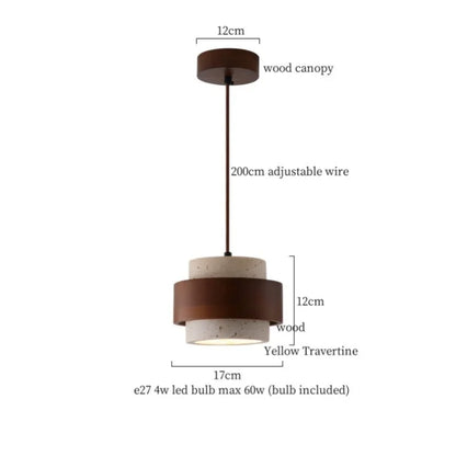 DecorBites™ Japanese LED Hanging Lamp Yellow Travertine Pendant Lighting for Bedroom and Dining Room