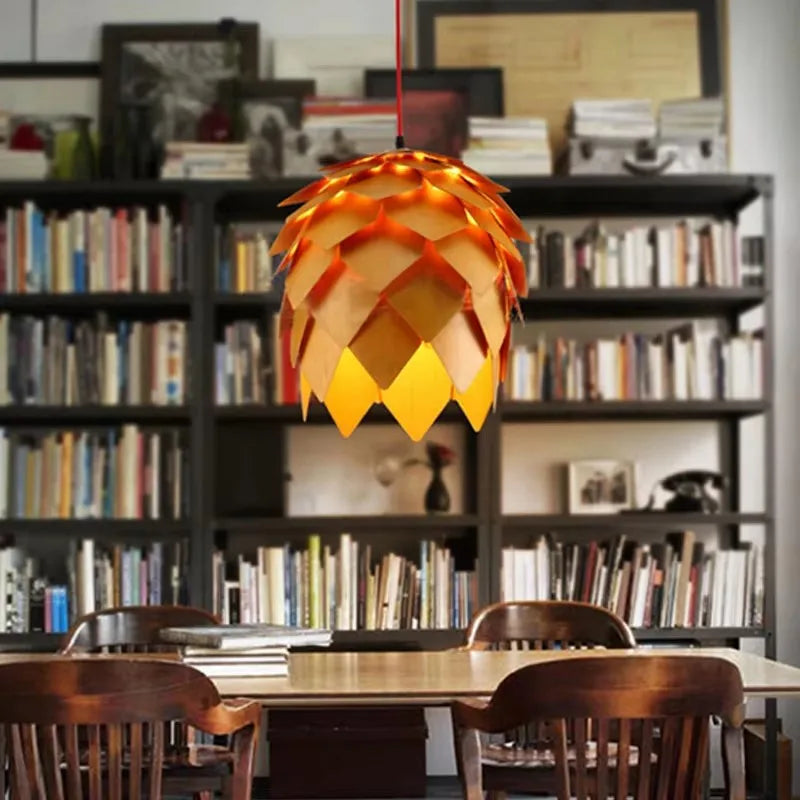 Nordic Pinecone Oak Wood Pendant Light