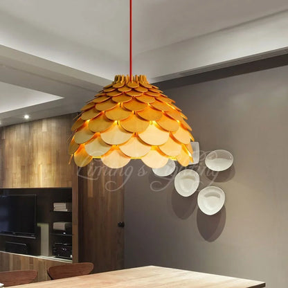 Nordic Oak Pinecone Wood Pendant Light