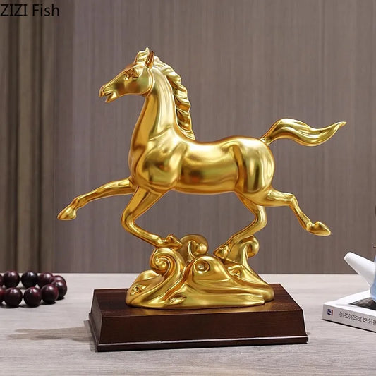 Decorbites™ Goldener Pferde-Maskottchen-Harzstatue Kunstwerk für ästhetische Raumdekoration