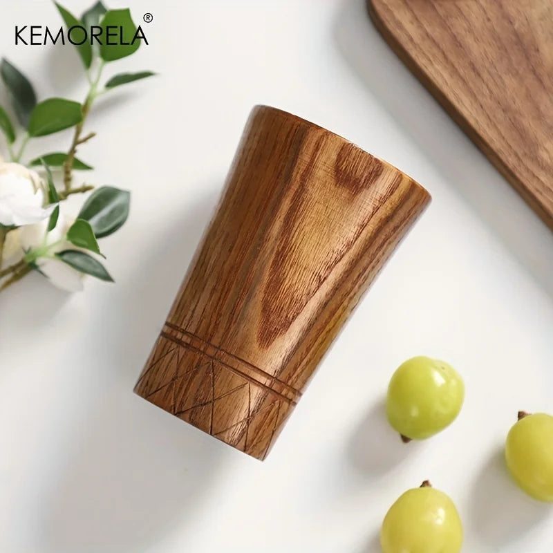 Decorbites™ Handgefertigte natürliche Holzteetassen - Set aus 2 | Japanische Stil-Tassen für Tee, Kaffee, Bier, Milch, Wasser