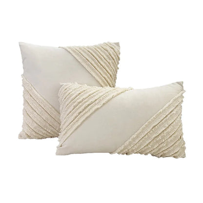 DecorBites™ Fringed Geometry Embroidered Cushion Cover Patchwork Pillowcase for Living Room