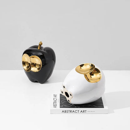 Decorbites™ Goldener Apfel-Skulptur: Abstrakte Keramik-Handarbeit Simuliertes Frucht-Figur Heimdekoration.