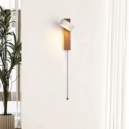 Decorbites™ Sahneton-Nachttisch-Wandleuchte Drehbare LED-Lampe aus Holzstamm Stein Walnuss