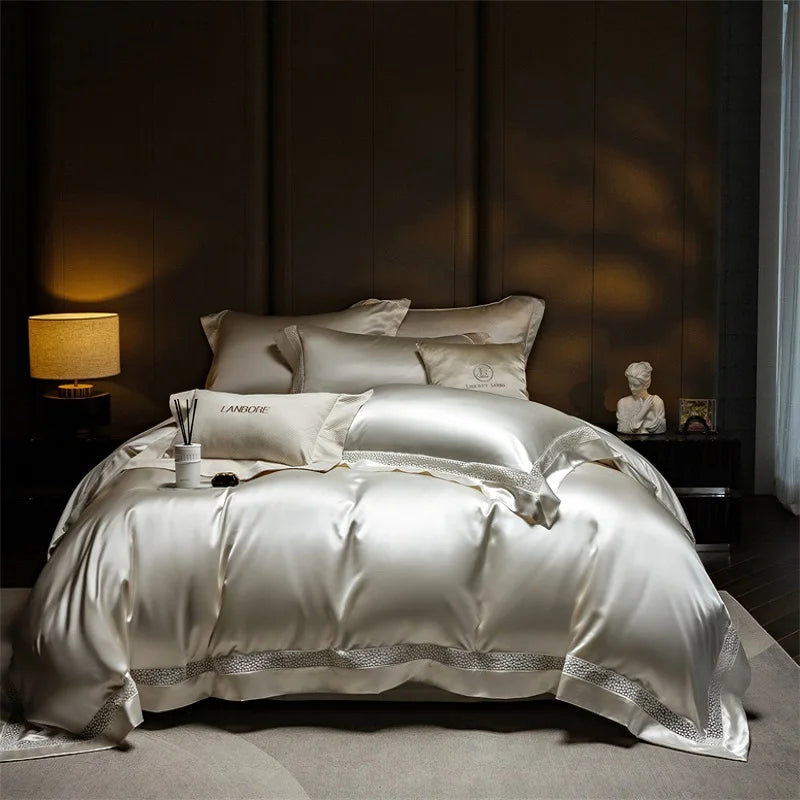 Decorbites™ Französisches Hohlfaser-Luxus-Bettwäsche-Set mit Lyocell-Baumwoll-Bettbezug, Laken und Kissenbezügen