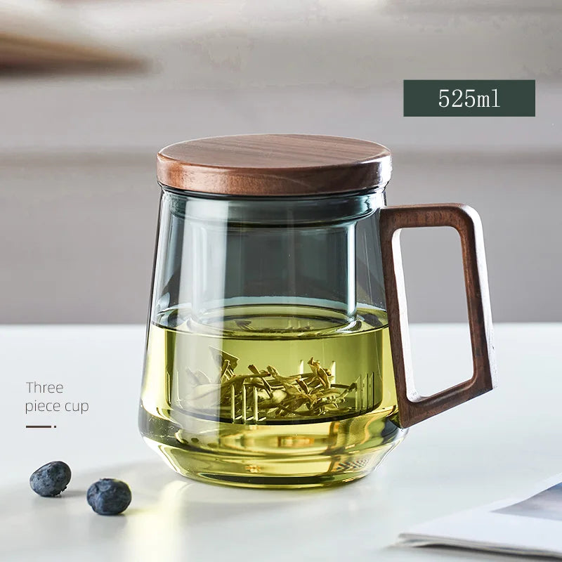 Decorbites™ Glas-Teetasse: Hochwertige hitzebeständige Puer-Filtertassen mit Holzgriff