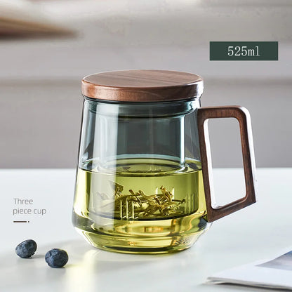 Decorbites™ Glas-Teetasse: Hochwertige hitzebeständige Puer-Filtertassen mit Holzgriff