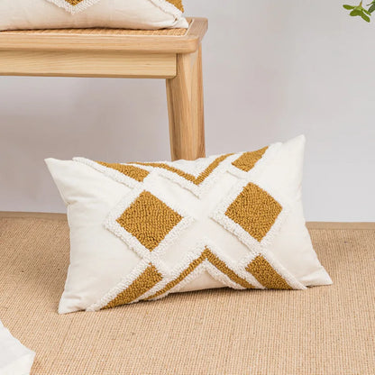 DecorBites™ Geometric Embroidery Boho Loop Tufte Cotton Canvas Cushion Cover 45x45/30x50cm