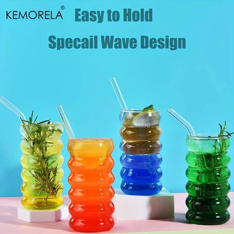 Decorbites™ 500ML Wellenförmige Getränke-Gläser mit Strohhalmen - Vintage Glasbecher