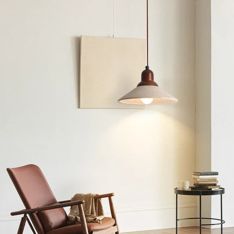 Decorbites™ LED Holz-Baldachin-Hängeleuchte Gelber Travertin-Stein Hängelampe