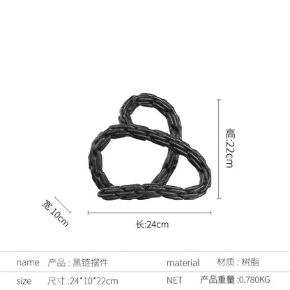 DecorBites™ Golden Knot Chain Ring Geometric Decorative Figurine - Resin Home Decor Accessory