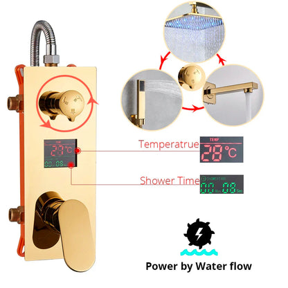 Decorbites™ Gold Digitaldusche-Set mit 3-Funktionen LED-Regendusche
