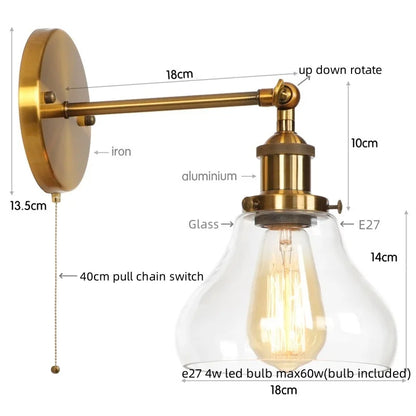 Decorbites™ Gold LED Wandlampe Retro Schlafzimmerlampe | Loft Eisen Dekoration Gang Restaurant Zuhause