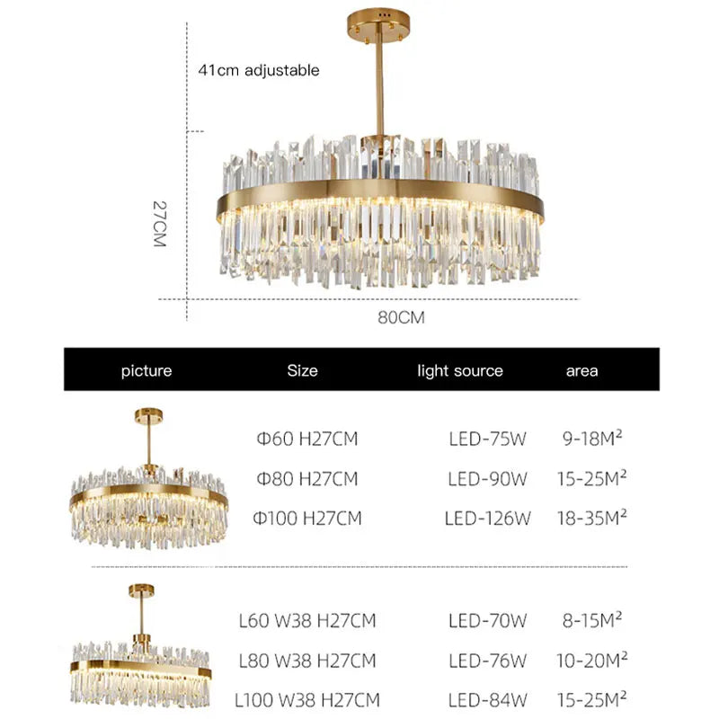DecorBites™ Crystal Chandelier: Nordic Light Luxury Round Pendant for Living & Dining Rooms