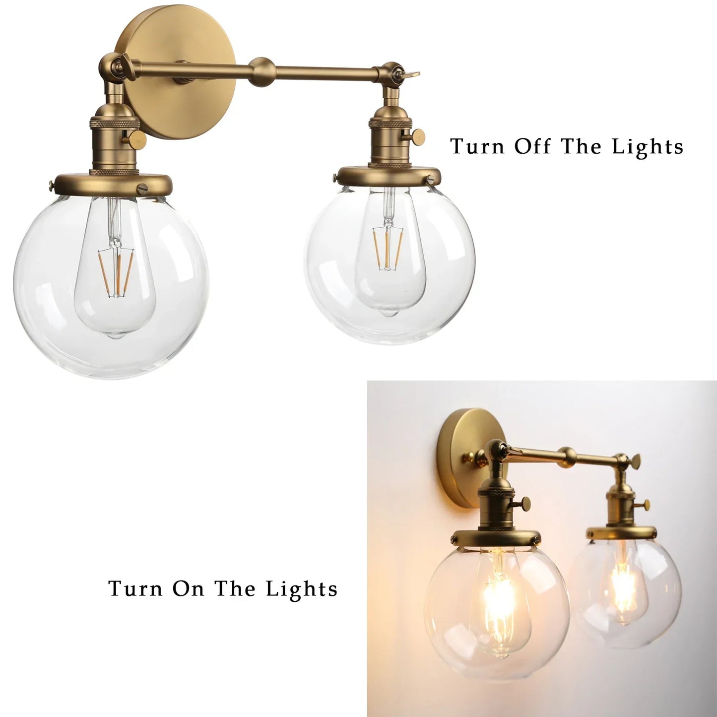 Decorbites™ Doppelt-Kugelkopf-Globus-Glas-Wandleuchte, moderne vintage Innenbeleuchtung