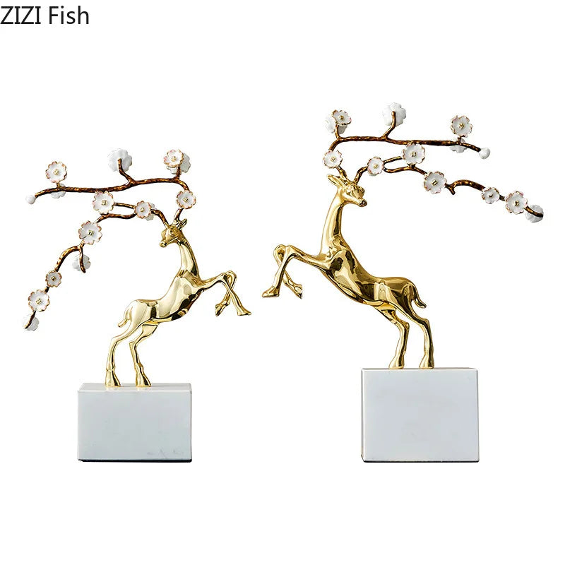 Decorbites™ Geweih-Statue des Hirsches - Emaille-Skulptur eines Sikahirsches zur Raumausstattung