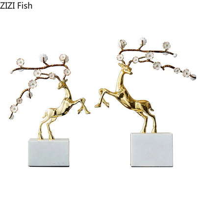 Decorbites™ Geweih-Statue des Hirsches - Emaille-Skulptur eines Sikahirsches zur Raumausstattung