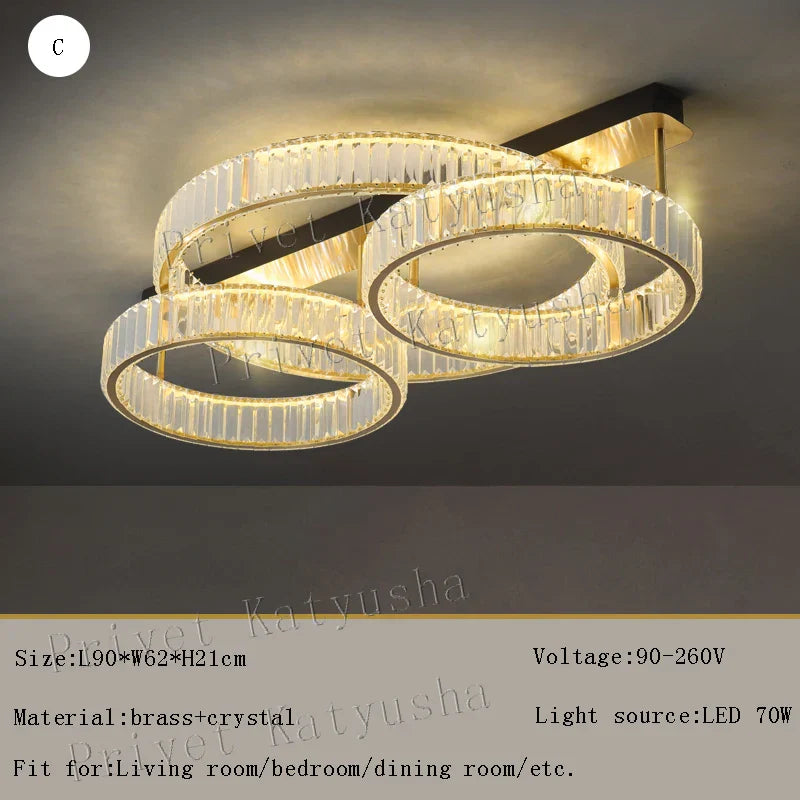 Gold Crystal Copper Ceiling Lamp