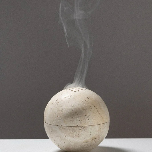 Decorbites™ Beige Travertin-Kugel Räuchergefäß - Natürlicher Marmorstein Religiöses Ornament
