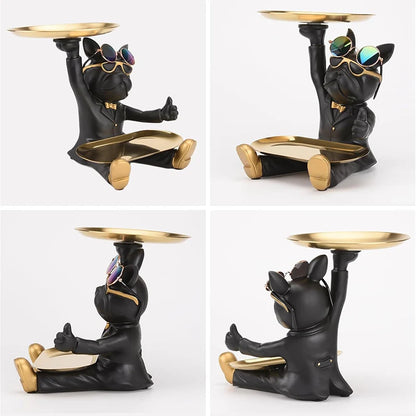 Decorbites™ Französische Bulldogge Tablett-Statue: Stilvolle Bulldogge-Aufbewahrungsdekoration für modernes Zuhause & Büro.