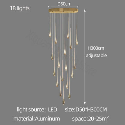 Decorbites™ Gold LED-Kronleuchter für das Wohnzimmer und die Treppe eines Duplex-Villas