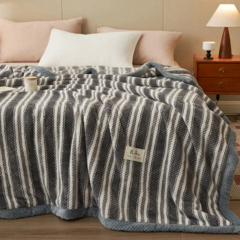 Decorbites™ Japanisches Gestreiftes Korallenflausch-Decke: Warme Sofabezug, Büroschlaf-Shawl, Für Alle Jahreszeiten