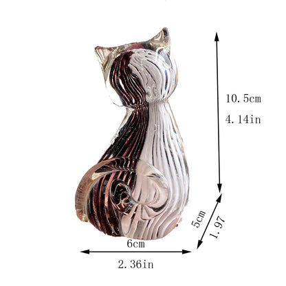 Decorbites™ Handgeblasene Glas-Katzenfigur, Moderne Kunst-Kristallskulptur, Süßes Ornament