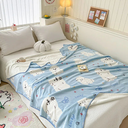 DecorBites™ Cozy Milk Velvet Blanket: Cute Pattern, Warm, Multi-Functional Sofa & Travel Shawl