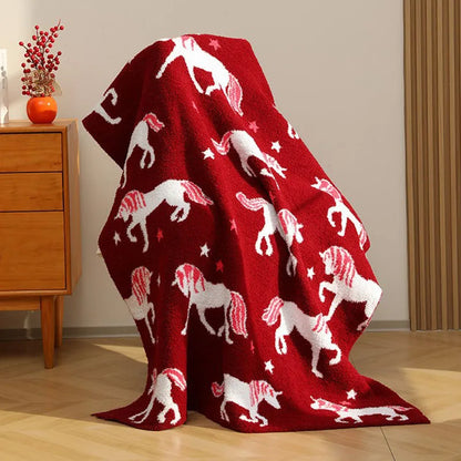 Decorbites™ Klasse-A Halb-Fleece Rotes Einhorn-Decke – Warm, Gemütlich, Ganzjährige Steppdecke
