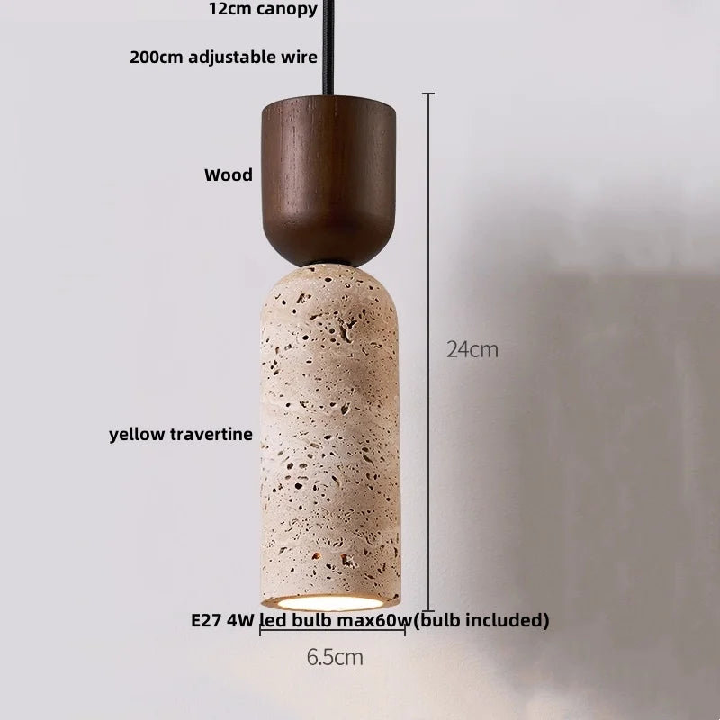Decorbites™ LED-Drehknopf-Schalter-Pendant-Lampe Gelber Travertin Kupfer Wabi-Sabi Hängelampen