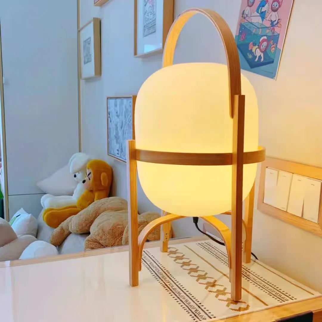 Wood Frame Glass Lamp