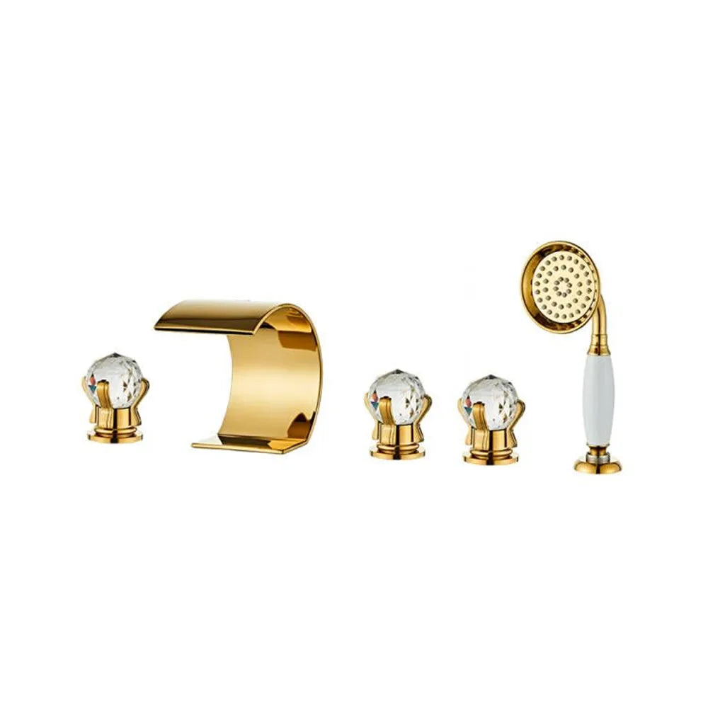Decorbites™ Gold Kristall Messing Badewannenarmatur-Set mit Handbrausekopf