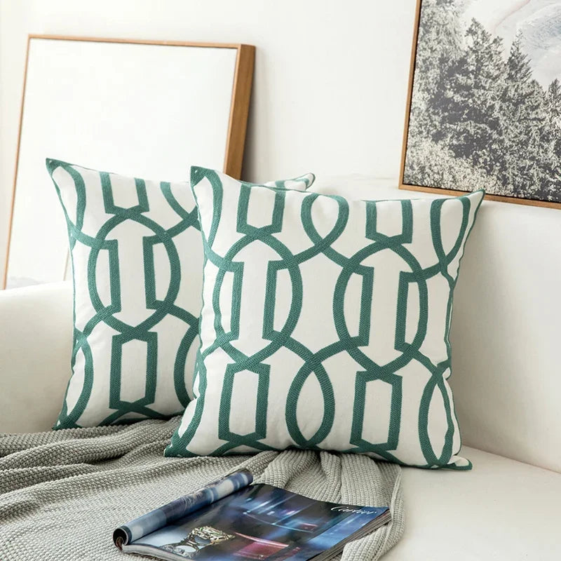 DecorBites™ Embroidered Geometric Floral Cushion Cover 45x45cm