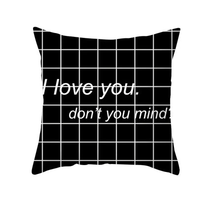 DecorBites™ Black Geometry Letters Print Cushion Cover for Home Decor & Office